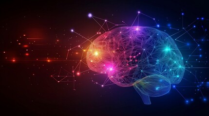 Brain potential. Ideas and innovation. Free your mind. Synapses and artificial intelligence. Cloud and globalization. Human anatomy and brain, side view. Neurons. Ai generative