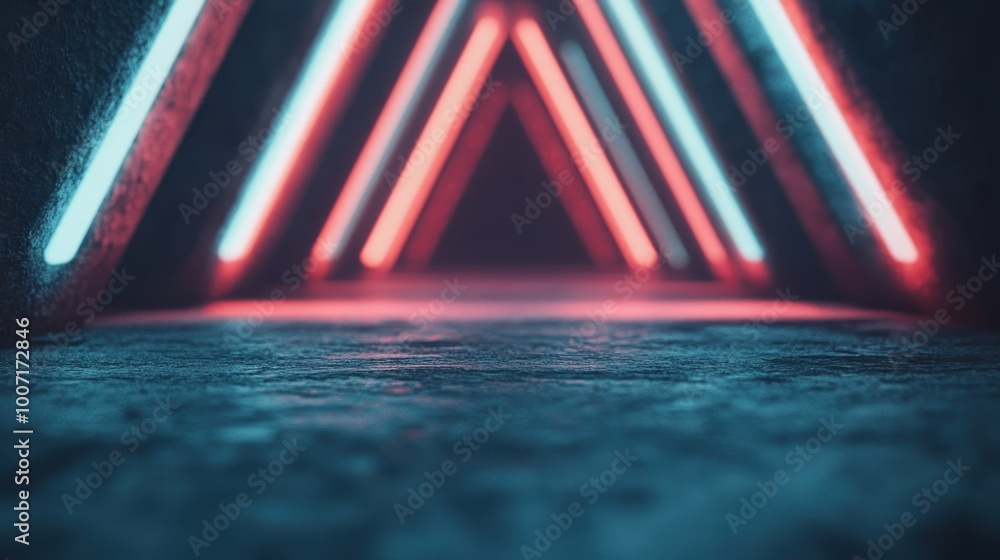 Poster this artistic image showcases multiple neon triangles forming a tunnel-like illusion, offering a dyn