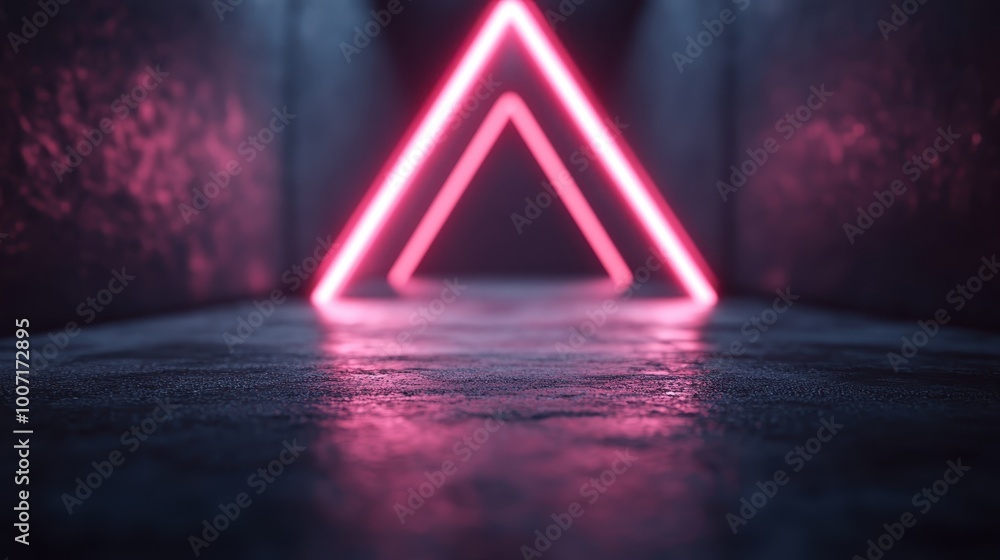 Poster the scene shows a vivid neon triangle illuminating a dimly lit corridor, creating a blend of futuris