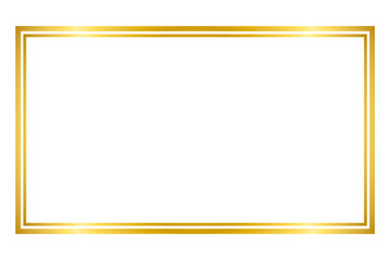 Golden rectangle frame isolated on transparent background. Shining gold border. Luxury blank border frame design. Creative mock up, template, banner, for text, design and decoration. Cut-out, PNG