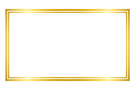 Golden rectangle frame isolated on transparent background. Shining gold border. Luxury blank border frame design. Creative mock up, template, banner, for text, design and decoration. Cut-out, PNG