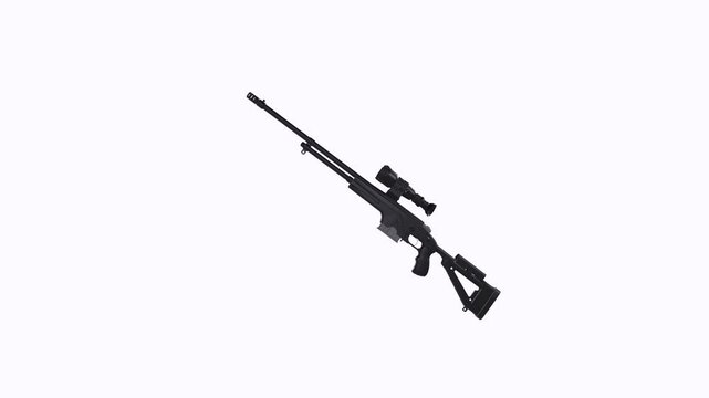 Sniper Rifle rotating in loop on white background