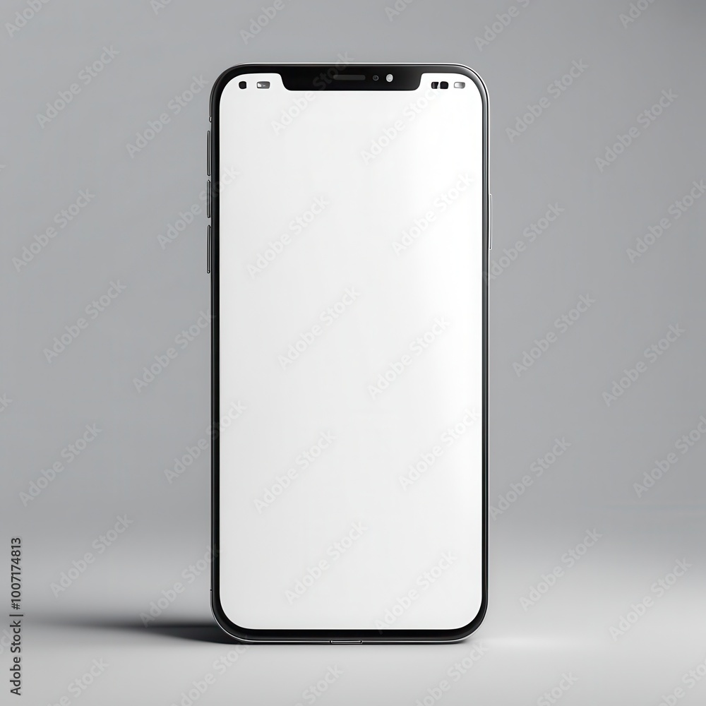 Poster a sleek smartphone with a blank screen, designed for user interaction.