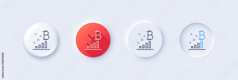 Poster bitcoin graph line icon. neumorphic, red gradient, 3d pin buttons. cryptocurrency analytics sign. cr