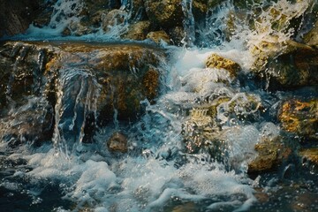 A natural scene with water flowing over rocks in a stream