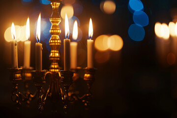 A candle chandelier with six candles lit