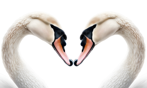 two swans forming heart shape