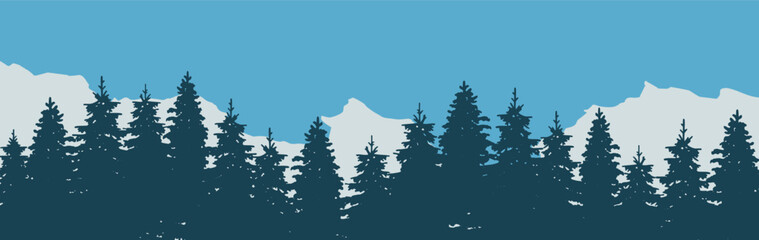 Fototapeta premium Winter mountain landscape. Pine forest nature background