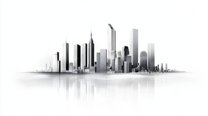 Fototapeta premium Modern city skyline outline with clear architectural forms, captured in a minimalist black-and-white style.