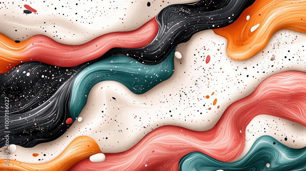 Aufkleber a modern abstract design featuring flowing red, teal, orange, and black lines against a light backdr