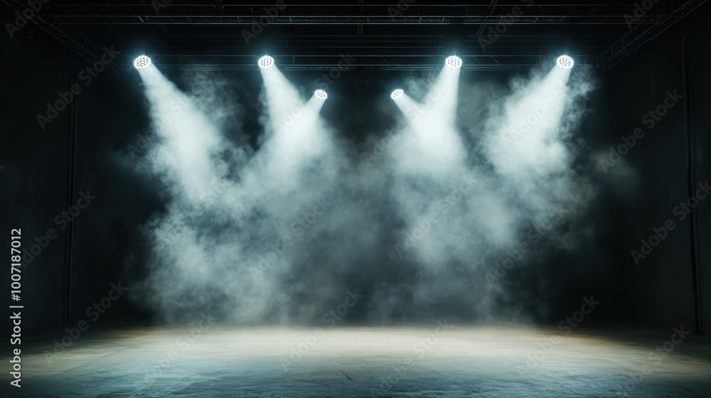 Poster the intense beams of stage lights penetrate a dense haze, creating an enthralling visual spectacle t