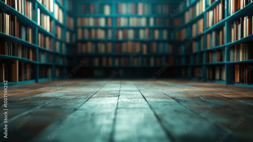 Aufkleber an expansive library featuring endless rows of bookshelves filled with books, creating a timeless am