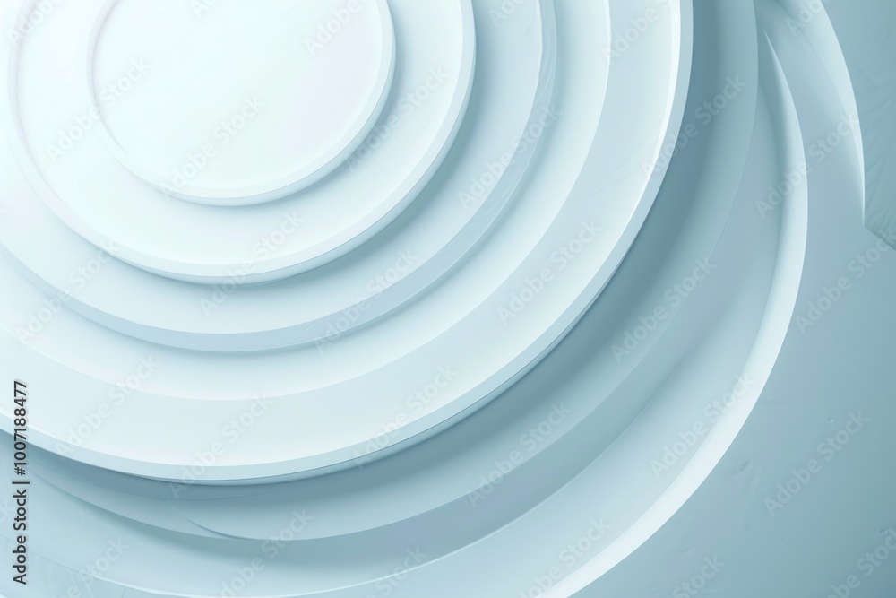 Poster a white circular object is placed on a blue background, perfect for representing simplicity and eleg