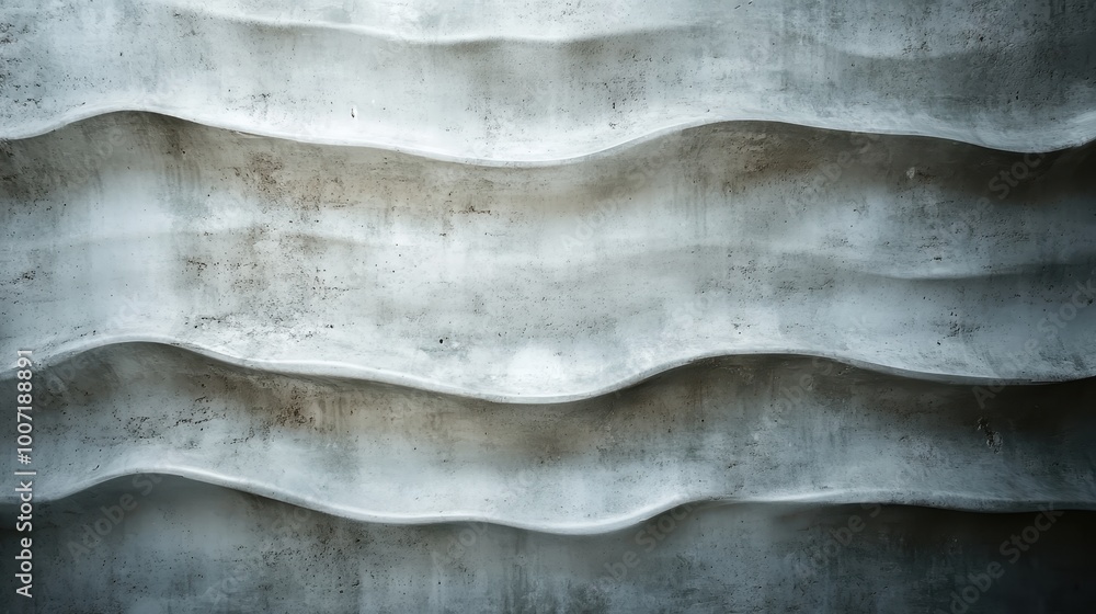 Poster a concrete wall featuring a unique wavy texture, presenting an abstract design with soft curves and 
