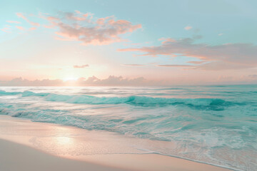 Fototapeta premium The ocean is calm and the sky is pink and orange