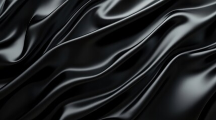 A sleek black material flows gracefully, creating a smooth wave pattern. The image captures the essence of movement and fluidity, offering a modern aesthetic.