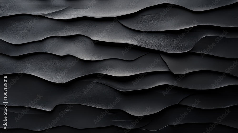Poster this image showcases a striking abstract design made of textured black waves, evoking a sense of mov
