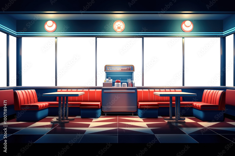 Wall mural PNG Retro diner restaurant furniture building.