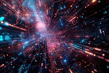 Fototapeta premium Bright city lights illuminate the dark background