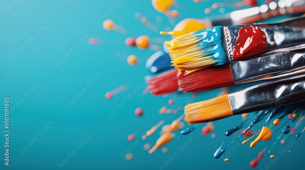 Poster bold, colorful brushstrokes on paintbrushes powerfully convey the dynamic motion of creativity, with