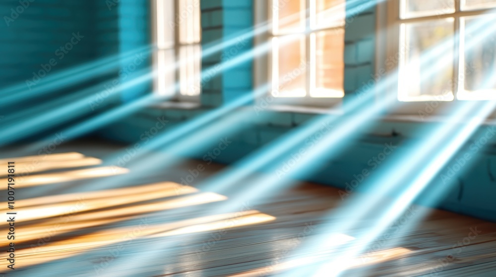 Poster soft beams of sunlight create a peaceful ambiance as they stream through windows into a quiet room, 