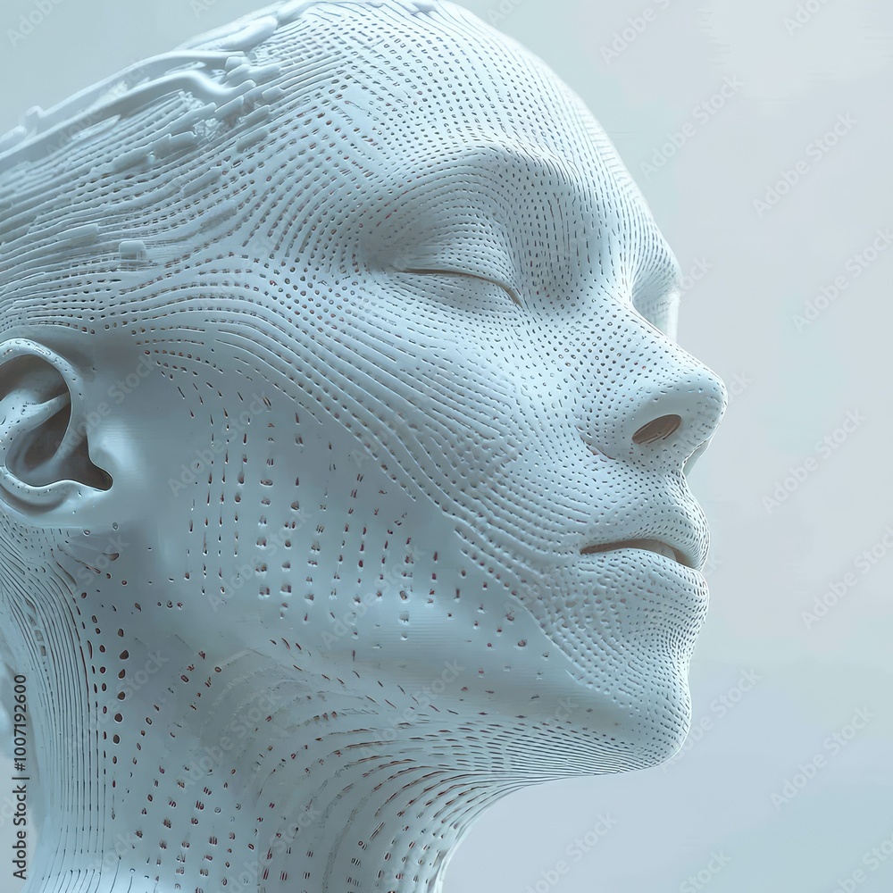 Poster 3d rendering of a futuristic human face - conceptual illustration of artificial intelligence and tec