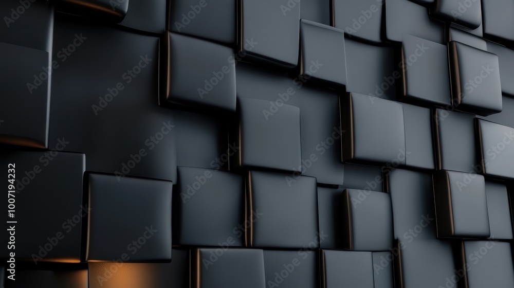 Poster a textured wall featuring overlapping dark squares, creating a modern geometric pattern with a subtl