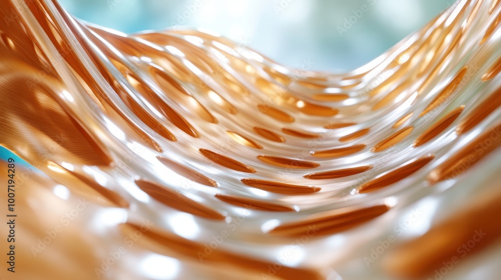 Aufkleber an elegant abstract of golden mesh structures with flowing curves, reflecting light and motion, crea