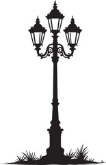 Black Silhouettes of Retro Streetlights Icons Simple Flat Style White Background Urban City Vintage Lamp Light Pole Road Decorative Element Illustration