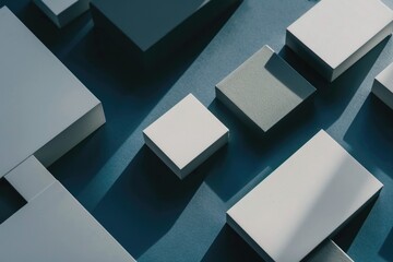 A collection of white containers sitting on a bright blue background