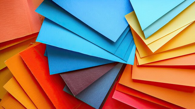 Assortment of paper cards with various colors, isolated on white background.