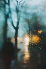 Obraz premium A blurry photo of a person walking down a street