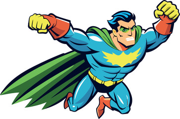 Superhero flying and attacking with fists forward