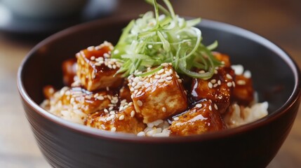 Fototapeta premium Sesame topped Tofu in a Bowl Wholesome and Plant Based Cuisine