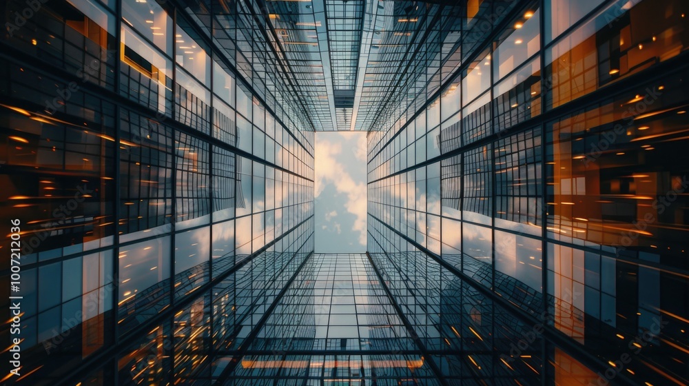Aufkleber a tall skyscraper with numerous windows on multiple floors