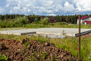 Concrete foundation. Foundation at the construction site