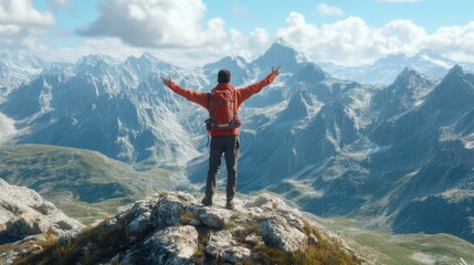 Fototapeta premium Successful Hiker Celebrating on Mountain Top - Lifestyle Concept