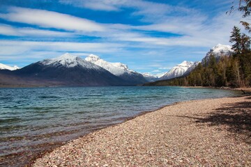 Obraz premium Spring on Lake McDonald in Glacier National Park Montana.