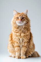 A curious orange cat sitting on a white surface, looking around