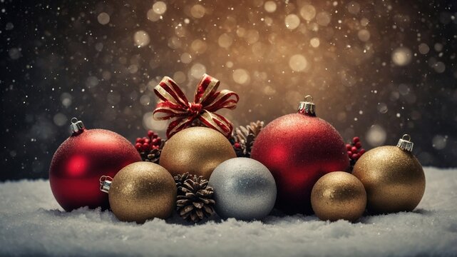 Bonito fondo de navidad con muchas bolas de diferentes colores con un bokeh dorado muy elegante