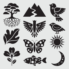 set of black and white butterflies