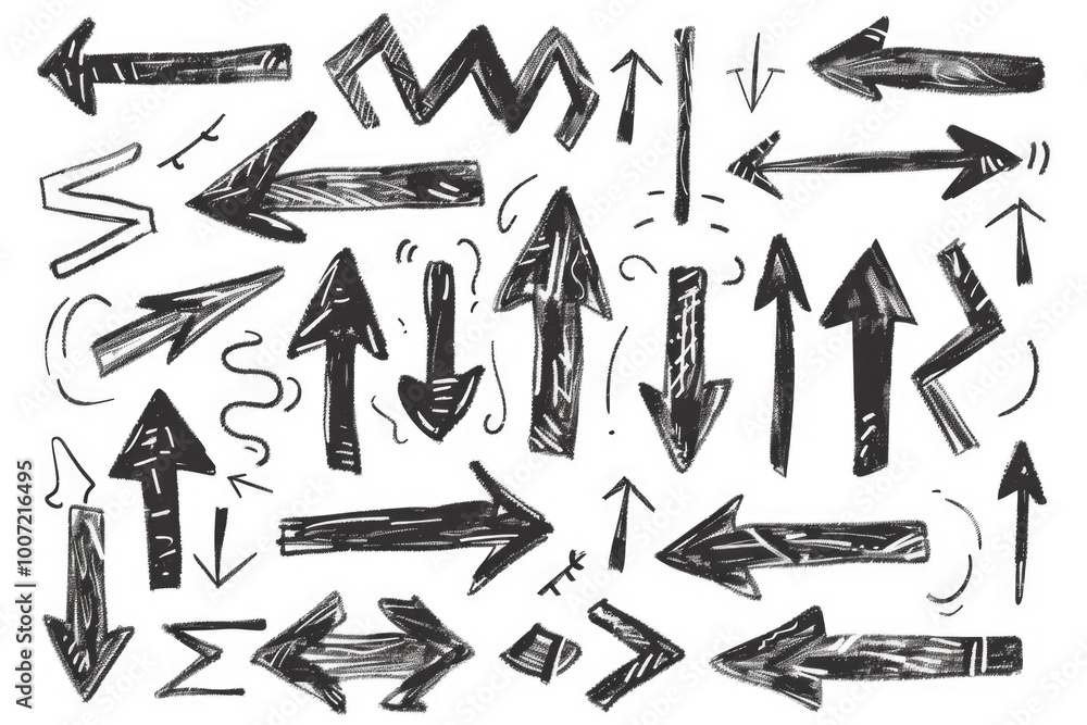 Poster a set of colorful pointed arrows arranged together, suitable for use in diagrams, illustrations or a