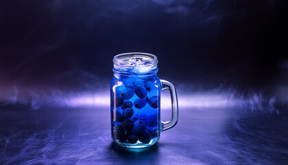 Mocktail in a glass jar on black gradient restaurant background