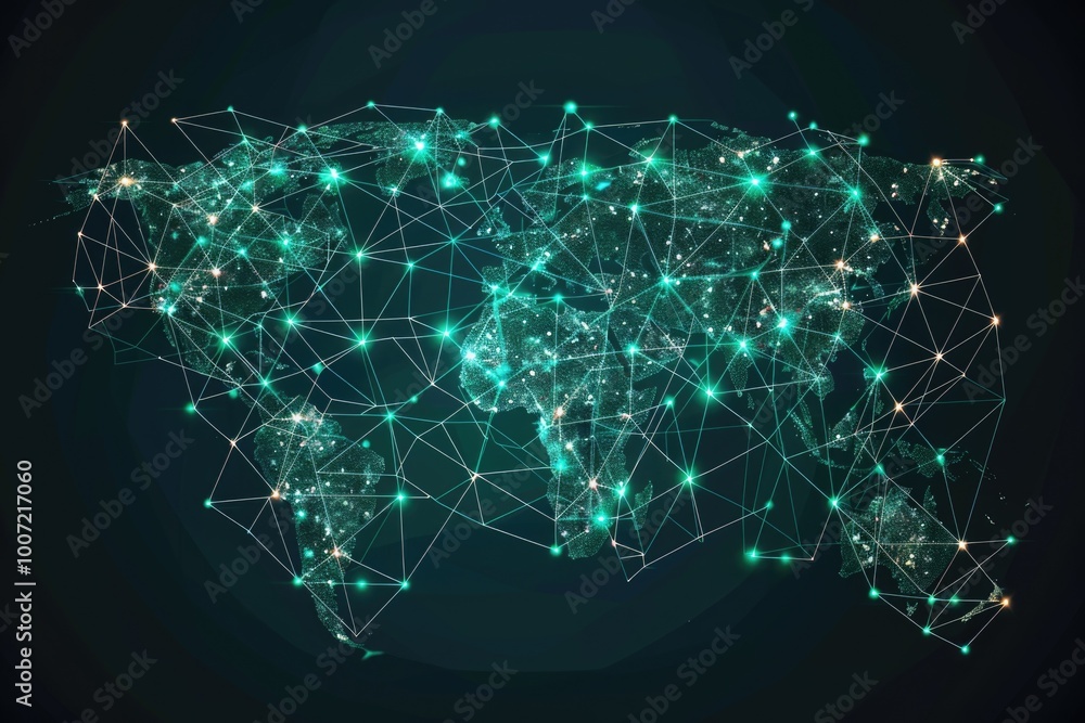 Poster a map of the world showing glowing dots representing various destinations or attractions