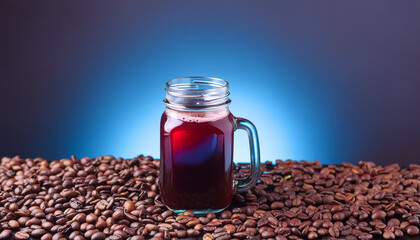 Mocktail in a glass jar on black gradient restaurant background