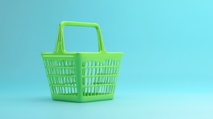 Green shopping basket on a blue background.