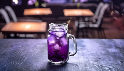 Mocktail in a glass jar on black gradient restaurant background