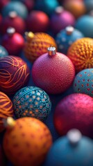 Fototapeta premium Colorful Christmas Ornaments and Festive Holiday Decorations Close-Up