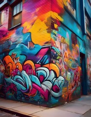 Vibrant graffiti art on a brick wall
