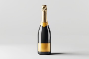 A single bottle of champagne placed on a clean and minimalist white surface